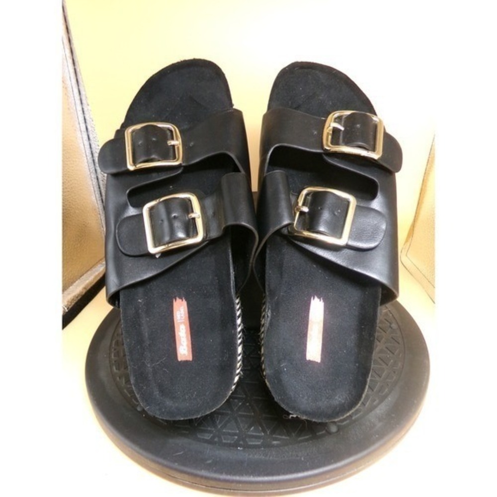 Bata Red Label Black Double Buckle Slide Sandals Women's Size 6 EUR 36 UK 3